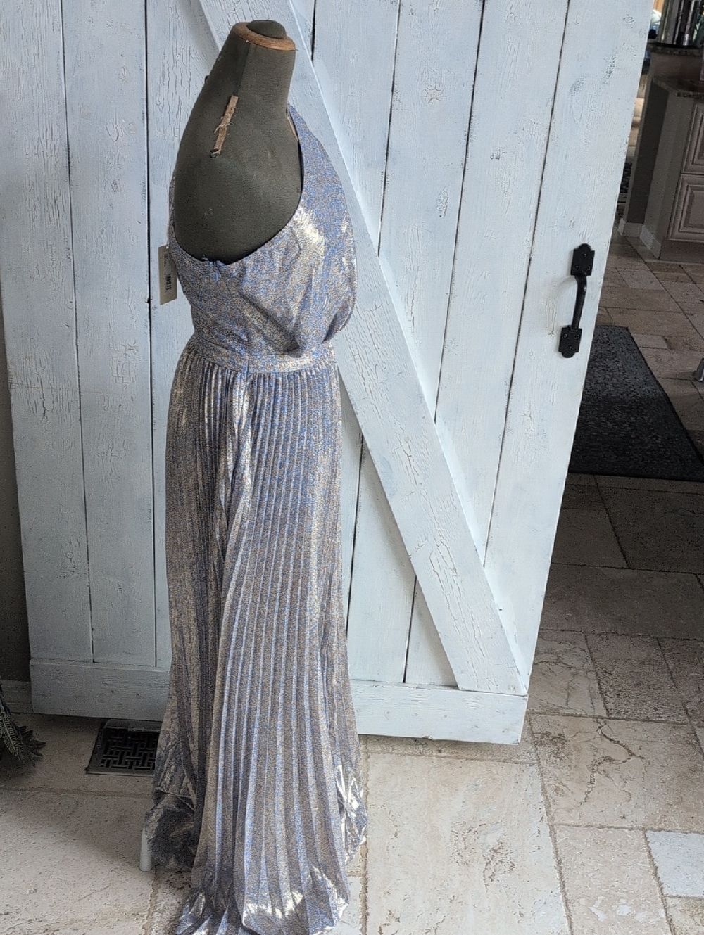 Ramy Brook Light Blue Metallic Pleated Dress - Picture 5 of 8